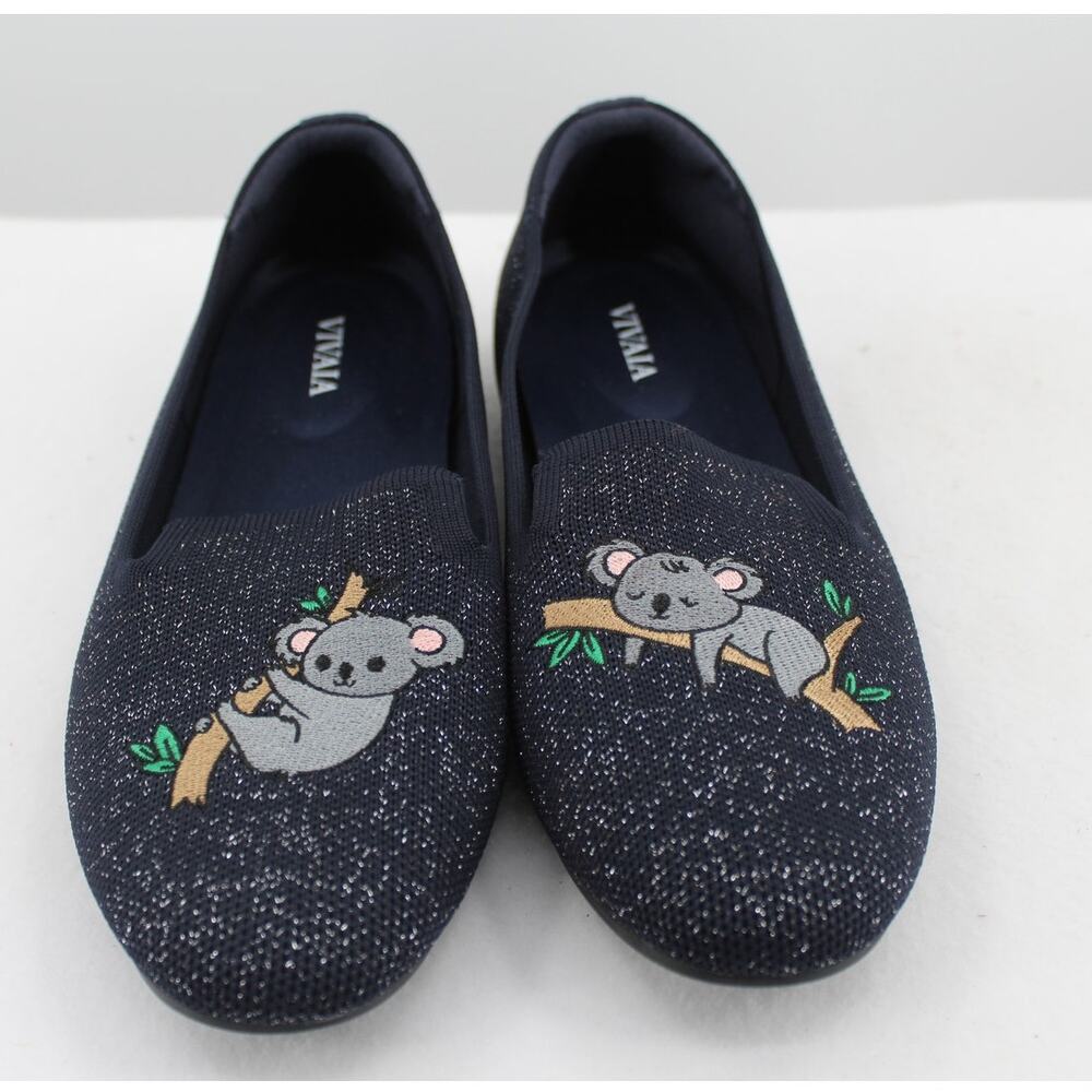 VIVAIA Audrey Knit Koala Round Toe Loafers, Size 8.5 Navy Metallic Koala